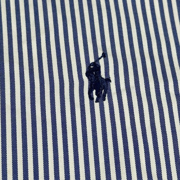 Polo Ralph Lauren Shirt Men’s 17.5” 34/35 White Blue Stripes Button Up Worker - Picture 2 of 9
